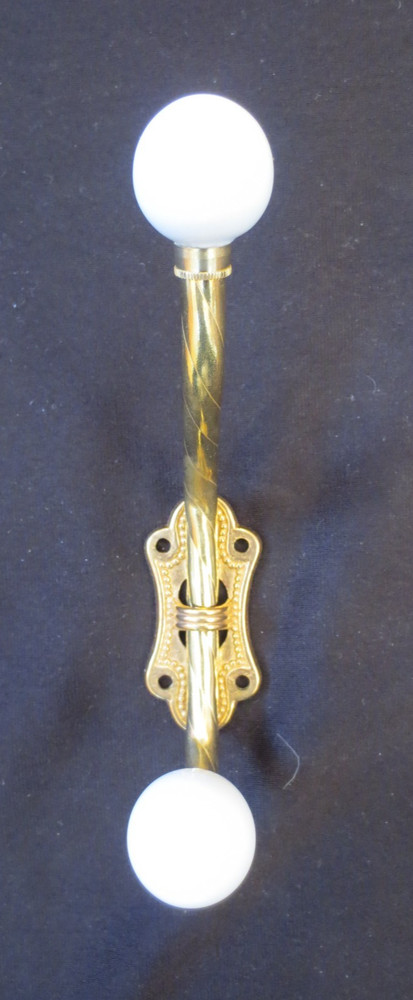 New Vintage Solid Brass 2 Hook Coat Hanger Porcelain Knobs and Screws