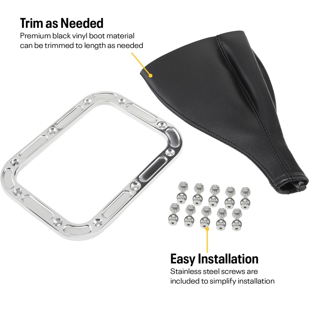 Rectangle Shifter Boot with Billet Aluminum Ring, Polished