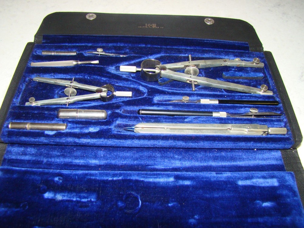 Vintage K&E Keuffel & Esser Drafting Drawing Instrument Set Complete w/Case
