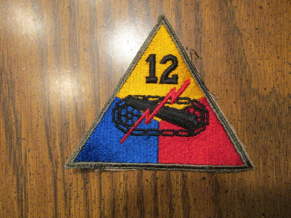 US Army 12th Armored Division Patch Quartermaster stock 1945 dated no glow