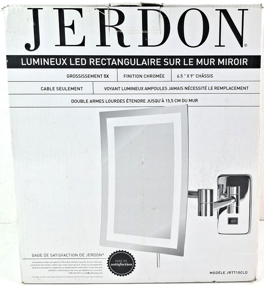 JERDON Rectangular Wall Mount Makeup Mirror Direct Wire Mirror 5X Magnification