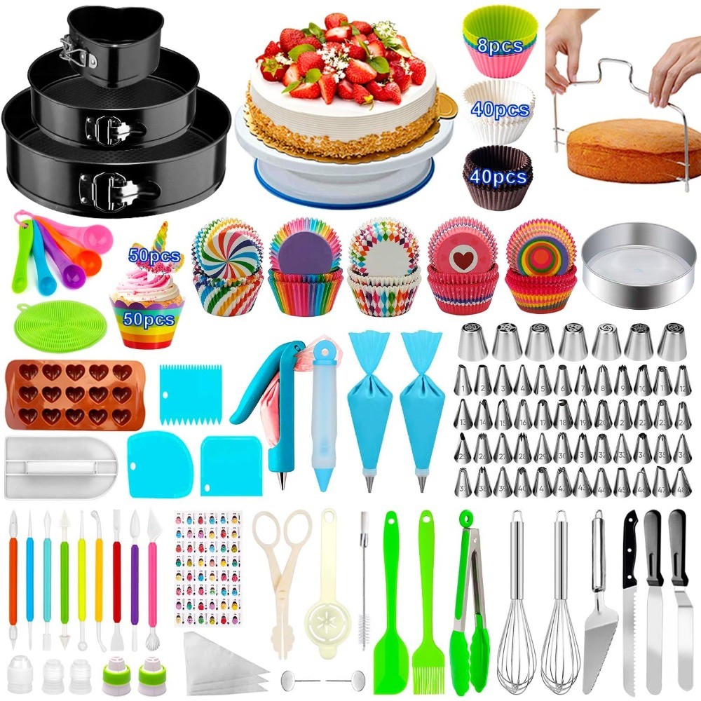 493PCS Cake Decorating Kit with Springform Pans, Turntable and Icing Tips