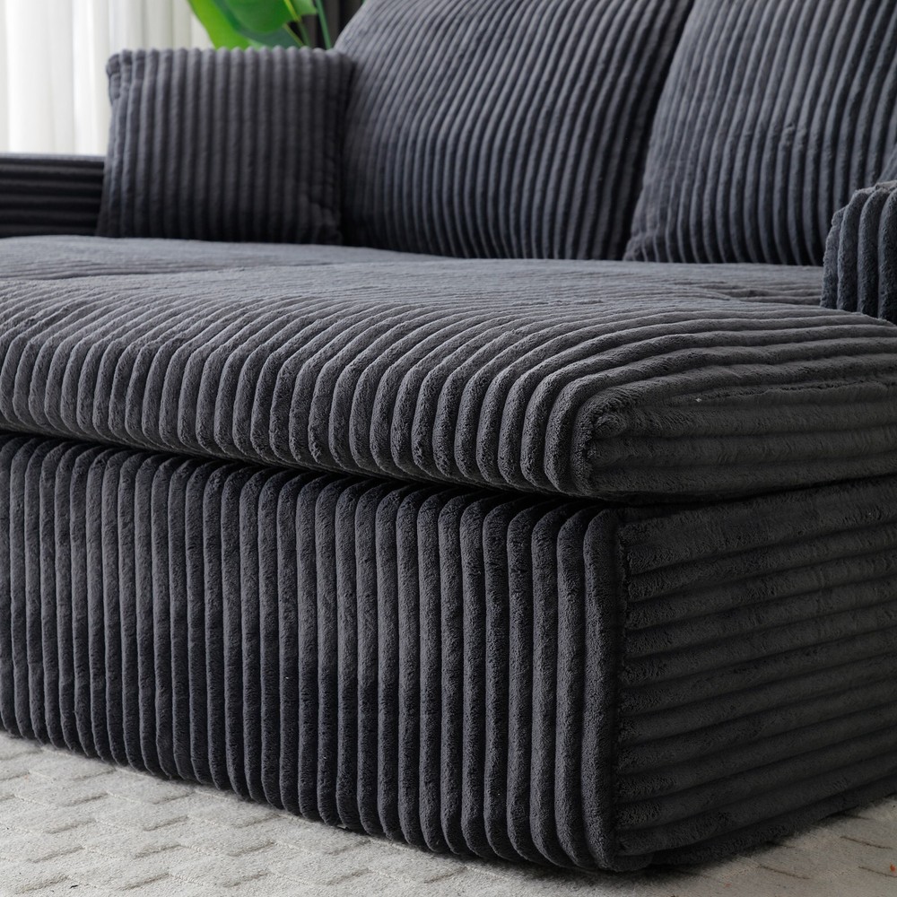 Modern Sectional Sofa Bed Corduroy Upholstered Modular Couch With Double Chaise