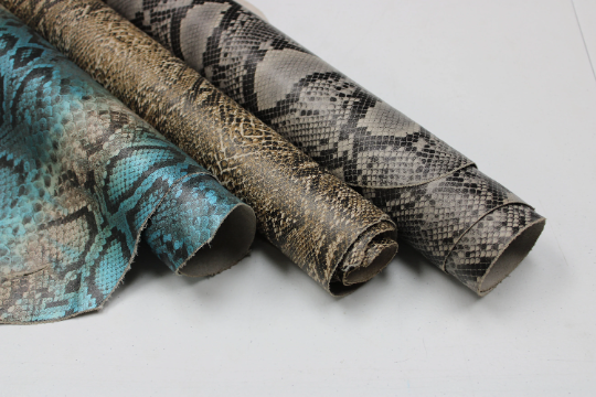 Gray PYTHON PRINTED LEATHER: Genuine Leather 2.5-3 oz. - Perfect for Handbags an