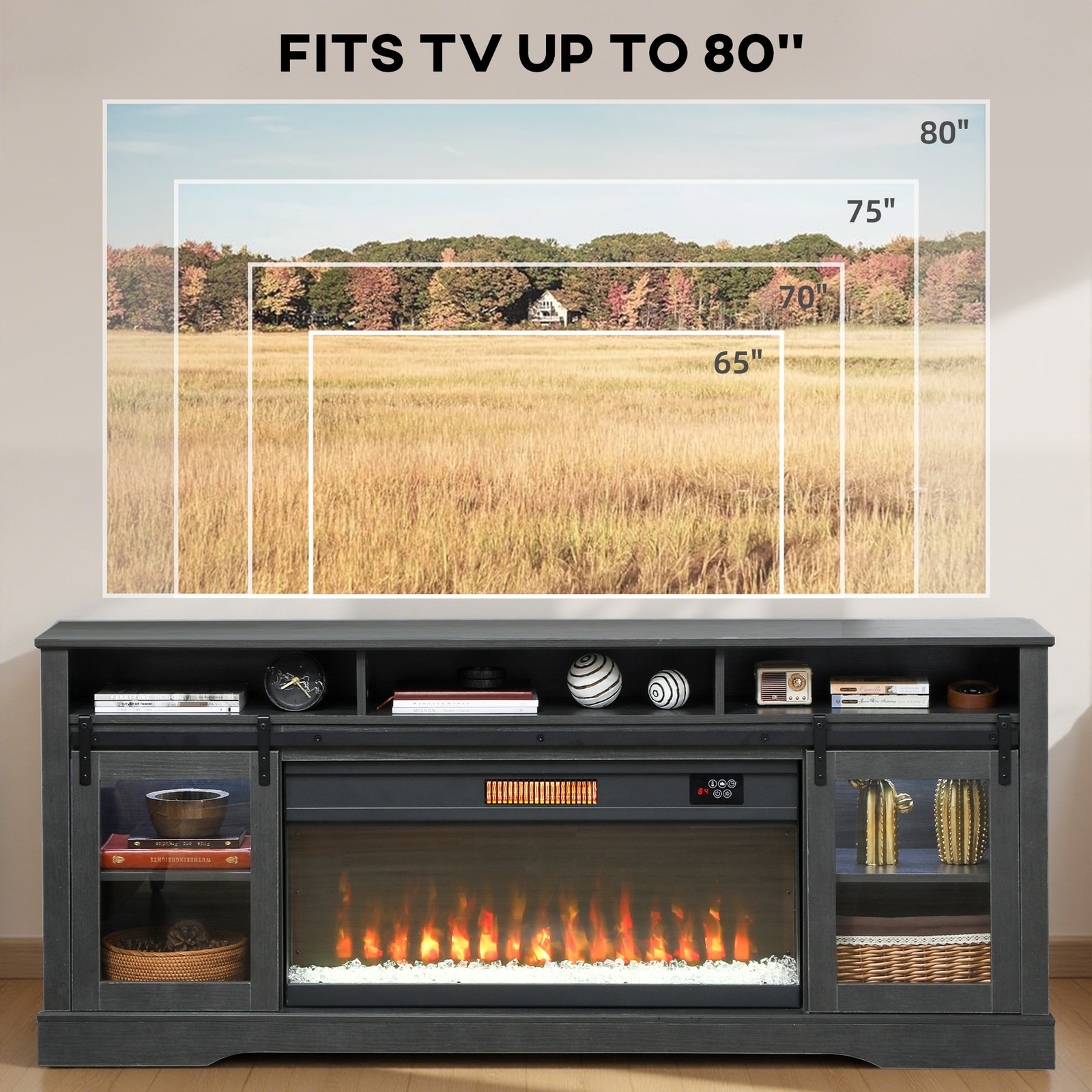 HOMCOM Modern Electric Fireplace TV Stand for TVs Up to 80 Inches, Gray