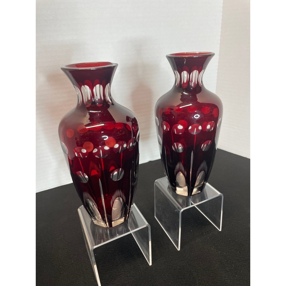 2 Dark Red Ruby BOHEMIAN CZECH VASES