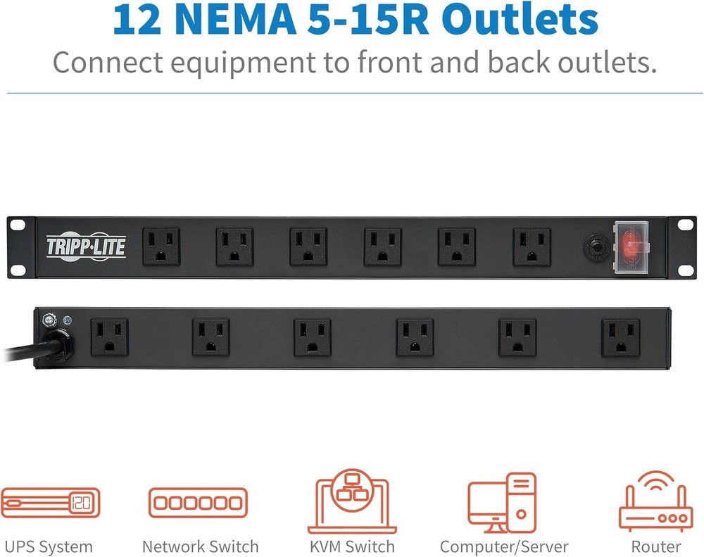 Mountable Power Strip with 15A Current and 15ft Long Right-Angle Plug Cord