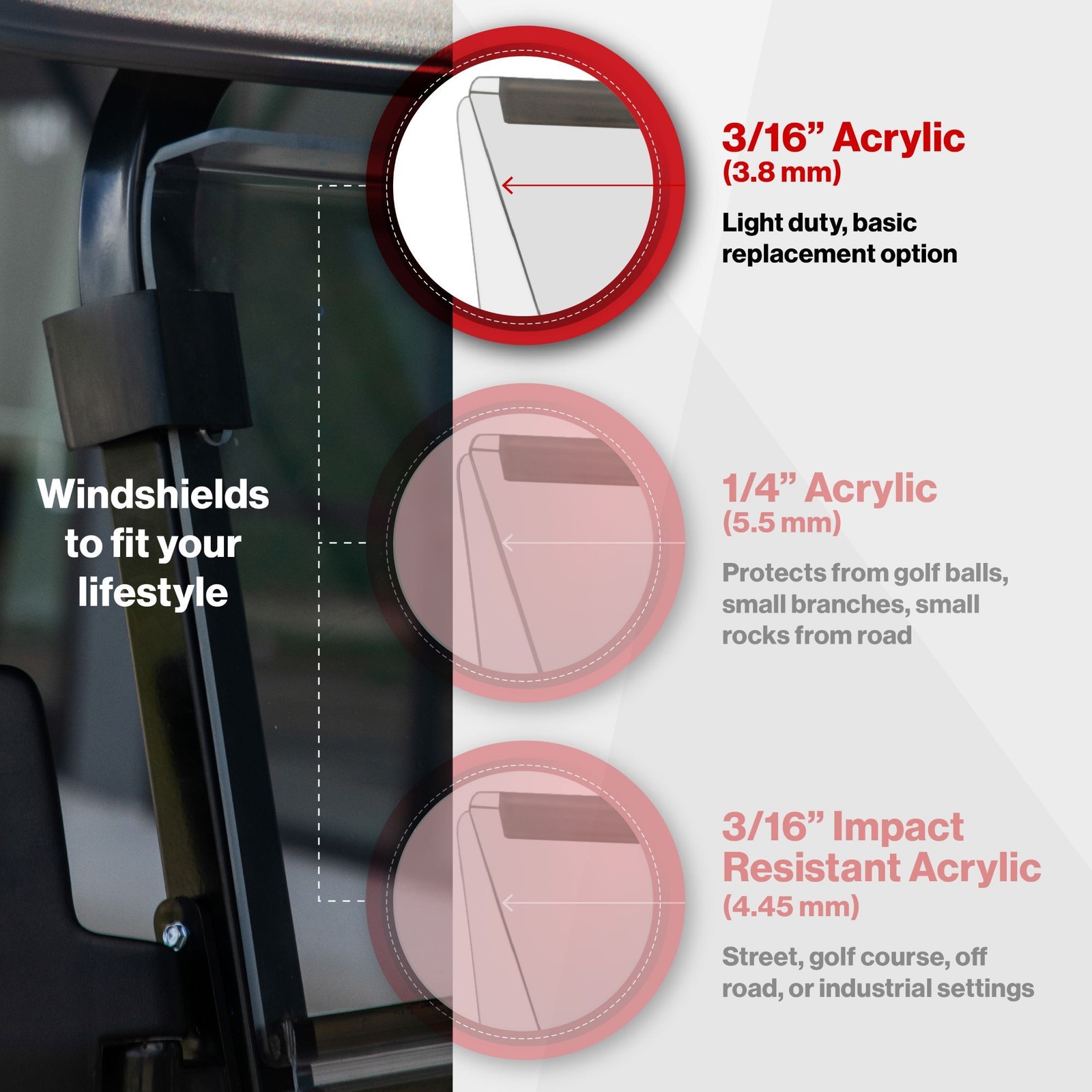 RedDot 36" High Tinted Fold-Down Windshield for ICON i20, I40, i60 Golf Carts