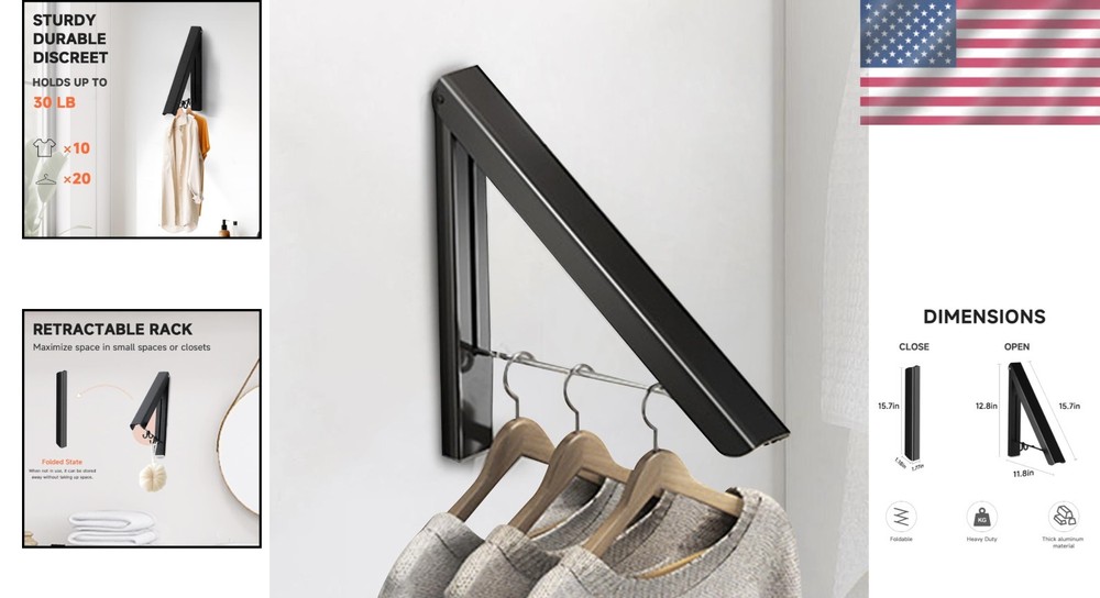 Retractable Clothes Drying Rack Wall Mount Foldable Aluminum Laundry Hanger