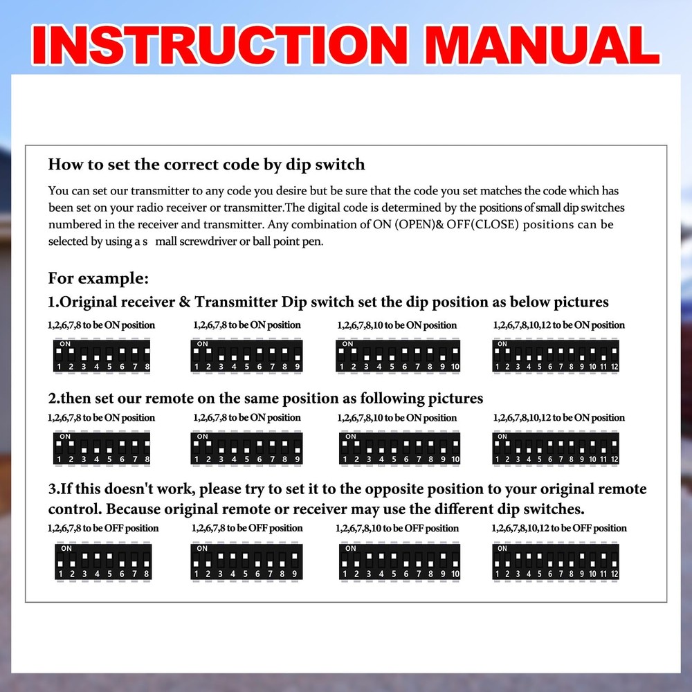 Garage Door Remote 2 Pcs 10 DIP Switch Compatible with Multicode 300MHz