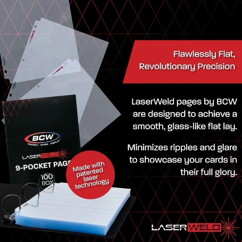 (50 Count) BCW LaserWeld® Single Sided 9-Pocket Page - Top Loading