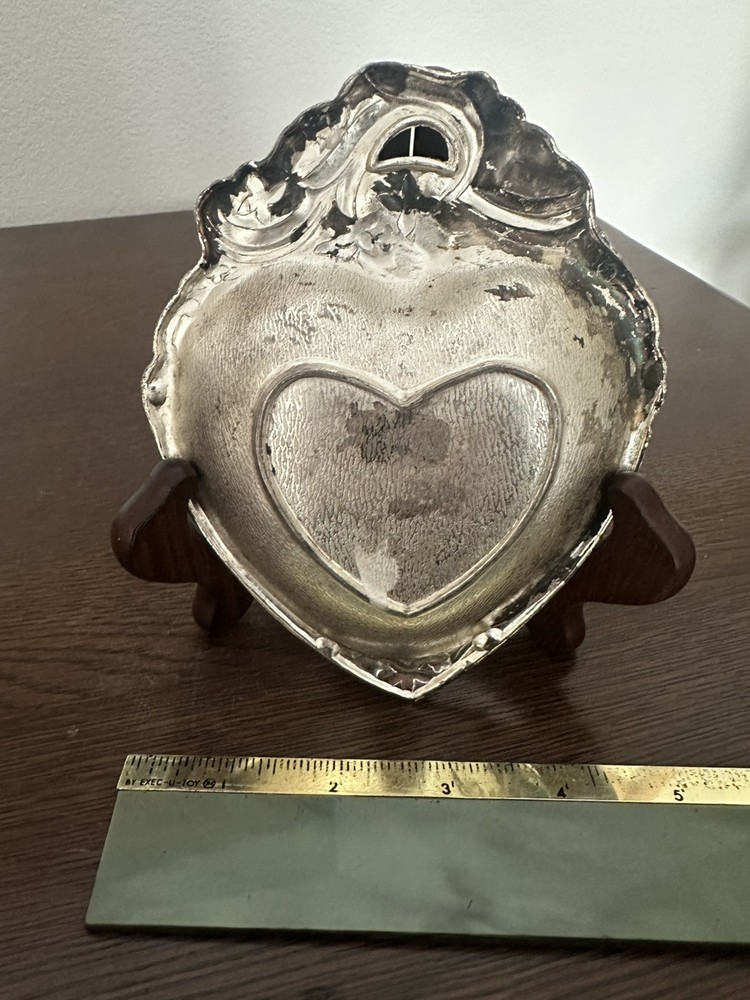 Vintage heart shaped silver trinket dish tray