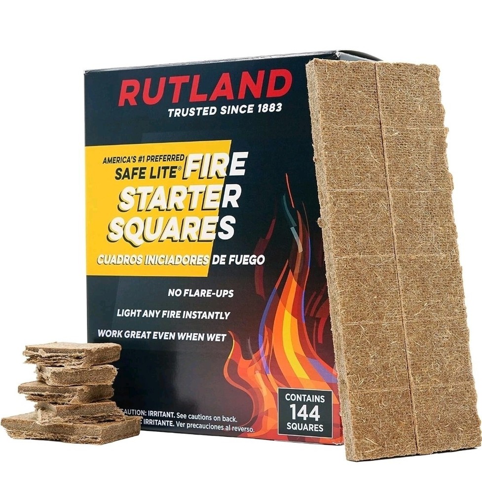 Rutland 50B Safe Lite Fire Starter Squares (144-Pack) Quick & Reliable Ignition