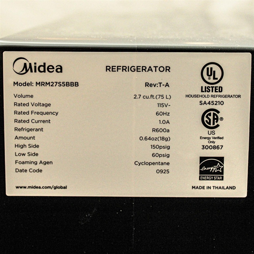 Midea 2.7 CU FT Compact Refrigerator Model MRM27S5BBB Black