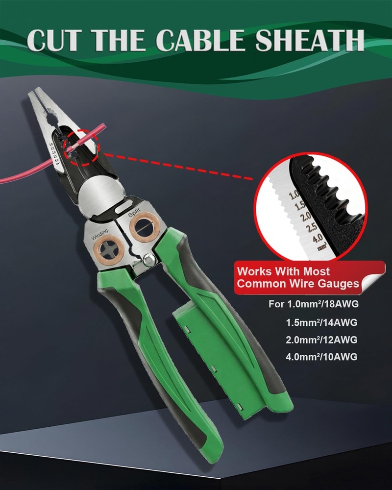 Chicat 8-in-1 Wire Stripper with Voltage Tester,Multi-function Electric Green