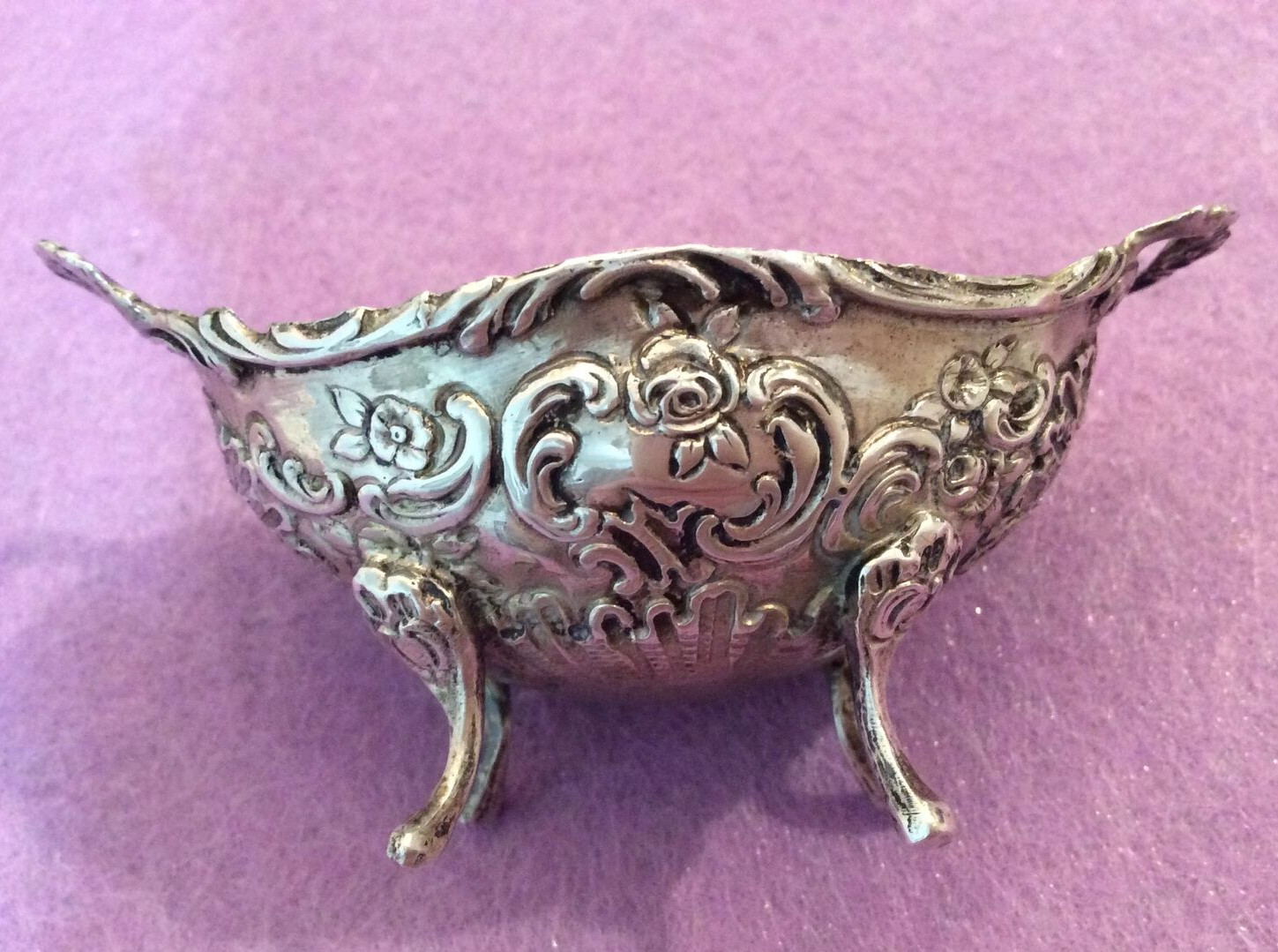Repousse Open Salt Goldwash Dish 800 Silver (Sterling=925) Simon Rosenau 23.5g