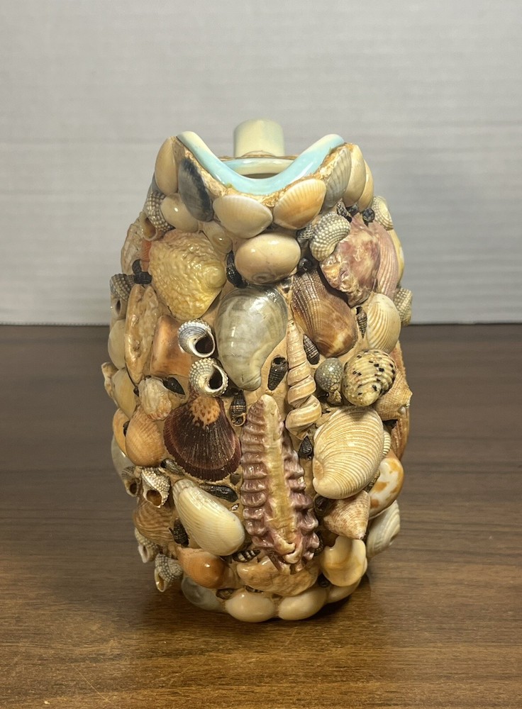 Vintage Seashell Covered Ceramic Pitcher