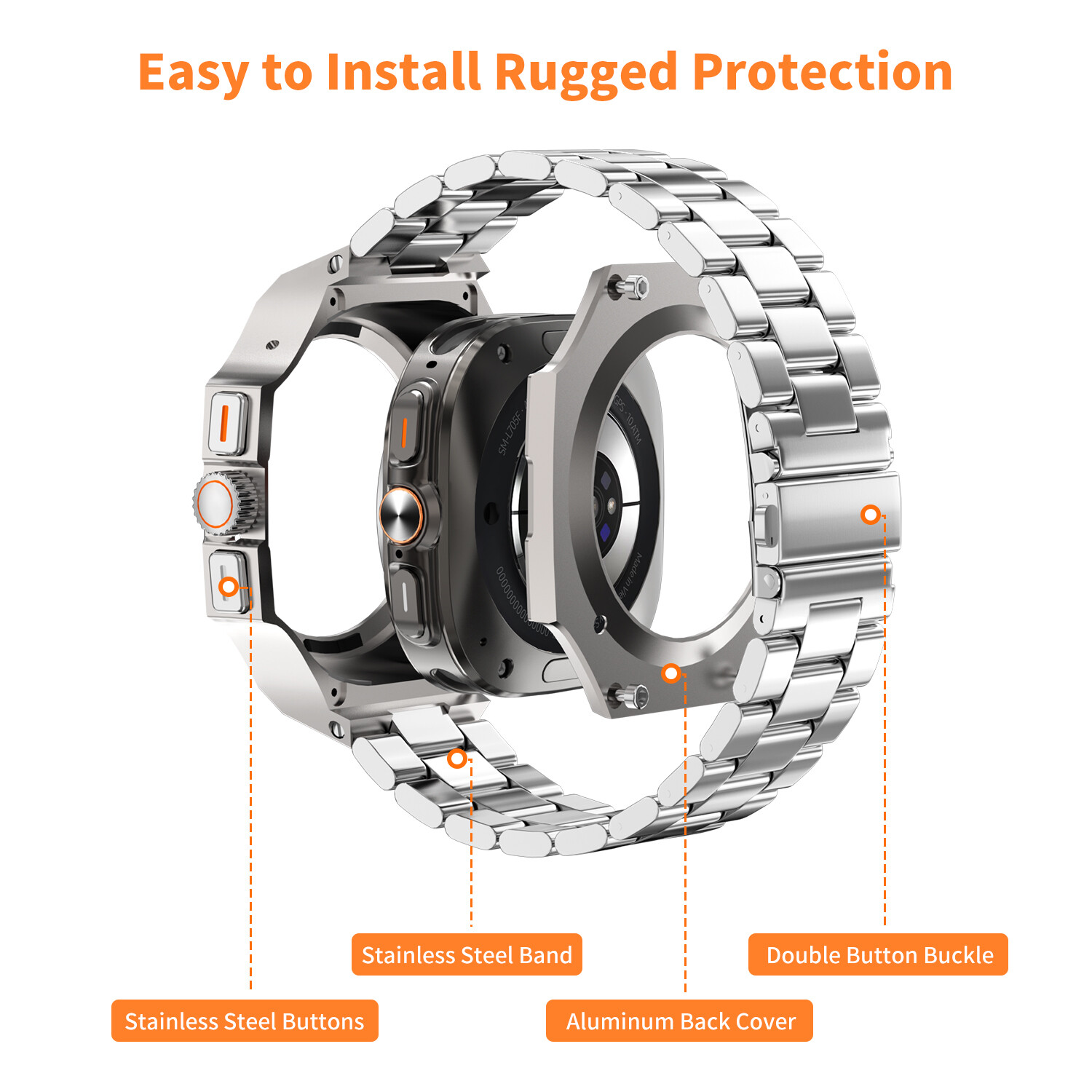 For Samsung Galaxy Watch Ultra 47mm 7 40/44mm Stainless Steel Band Case Mod Kit