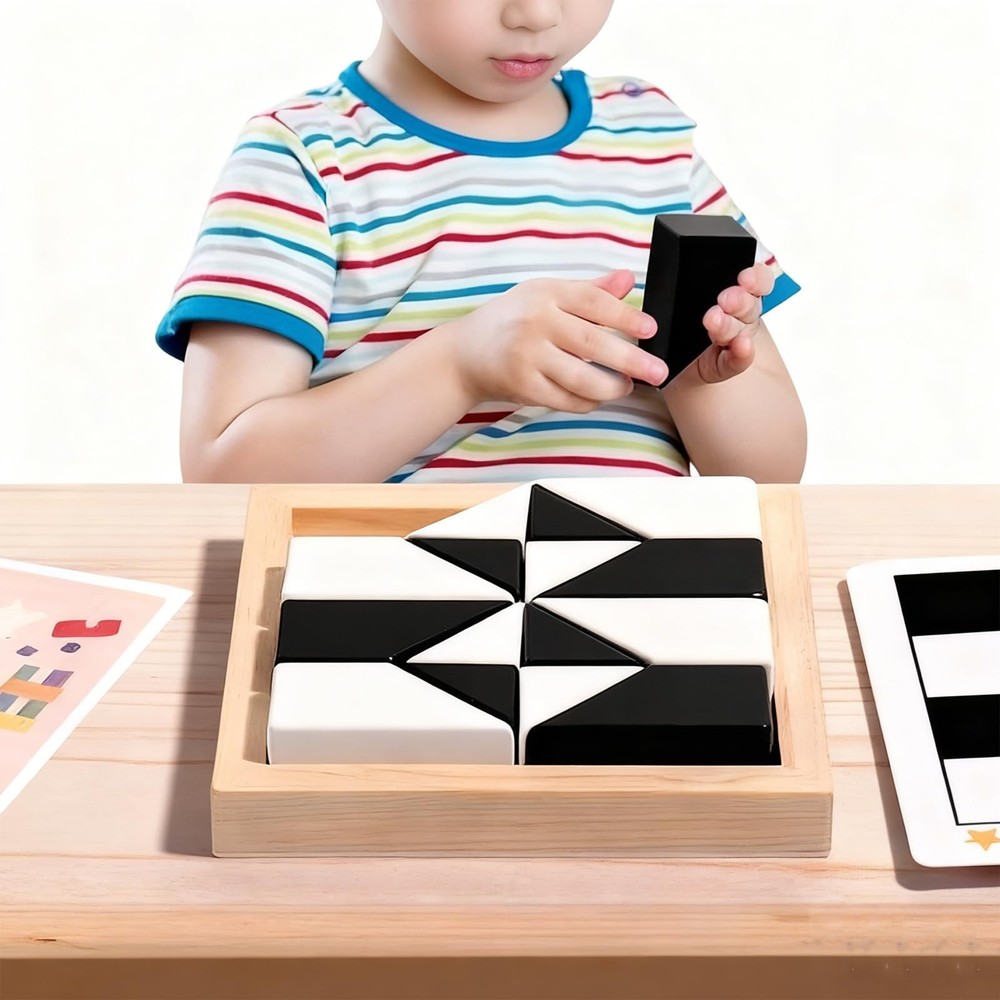 Block Puzzle, Plastic Cube Puzzle with Storage Tray Geometric Shape Pattern J...