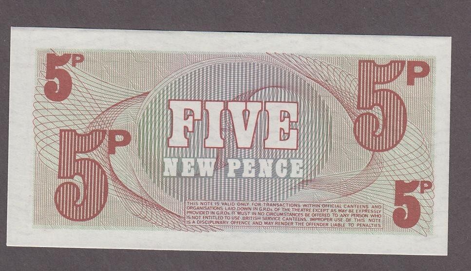British Armed Force 5 New Pence Note 6th Series UNC