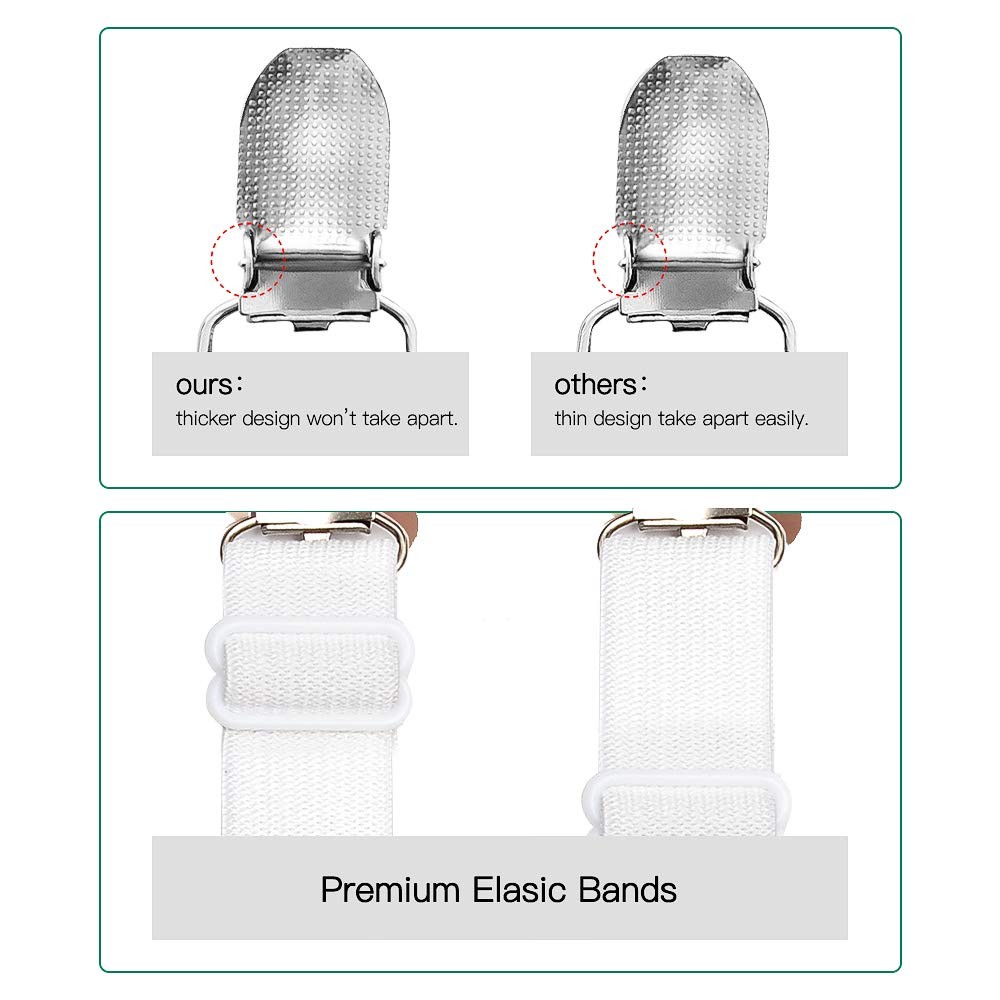 Adjustable Bed Sheet Straps Suspenders Elastic Short type 8 pcs -2 set, White