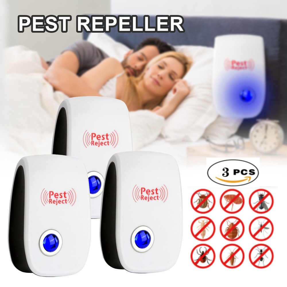 3Pcs Ultrasonic Pest Repeller Plug In Control Repellent Reject Bug Mites Spider