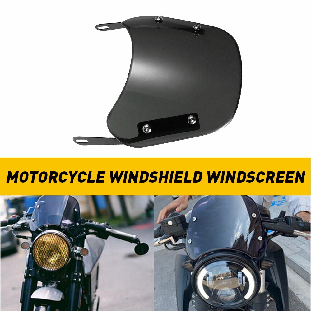 Universal 5"-7" Round Headlight Motorcycle BLACK Windshield Windscreen For Honda
