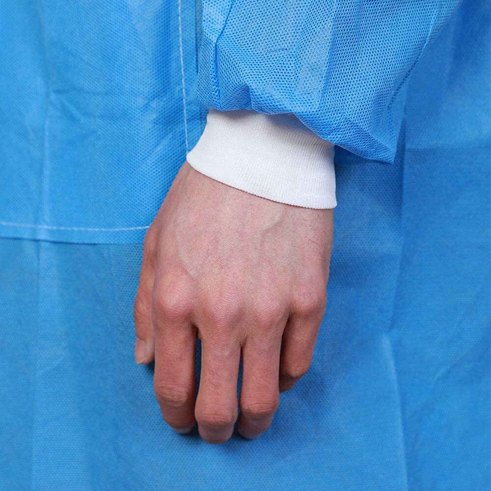 Case of 50 Medical Disposable SMS Lab Coat Gown Blue, 35gsm, With Pockets