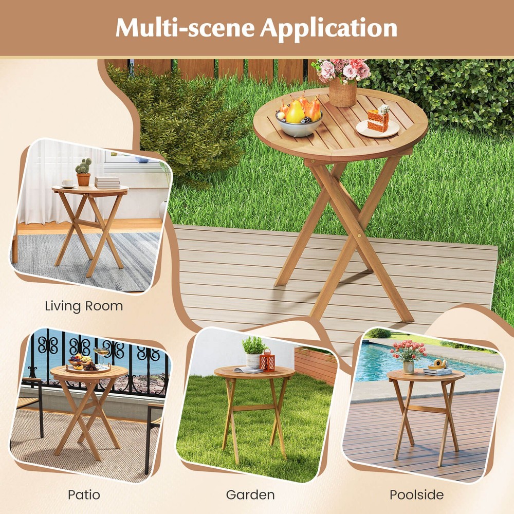 Outdoor Side Table with Slatted Tabletop & X-Shaped Structure Coffee Table