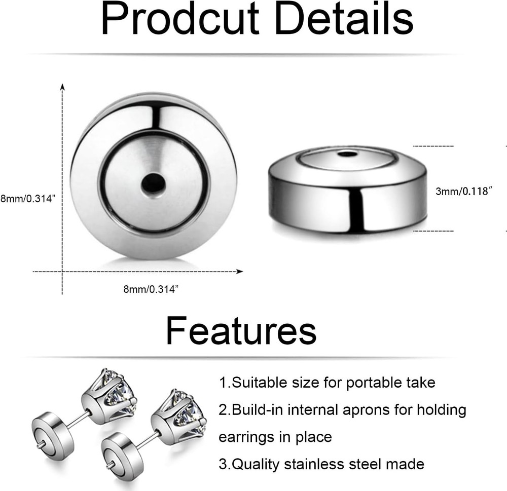 Earring Backs Replacements,4Pcs Dics Earring Backs for Studs, Diamond Earrings,
