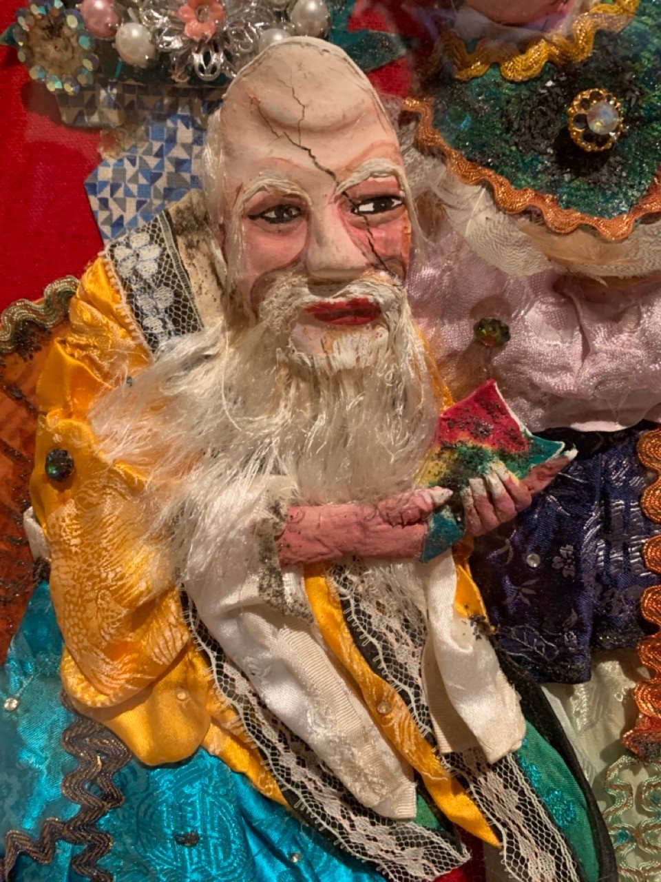 Vintage 1960s Vietnamese handmade Asian Hat Boi Opera 3D Art in Shadowbox