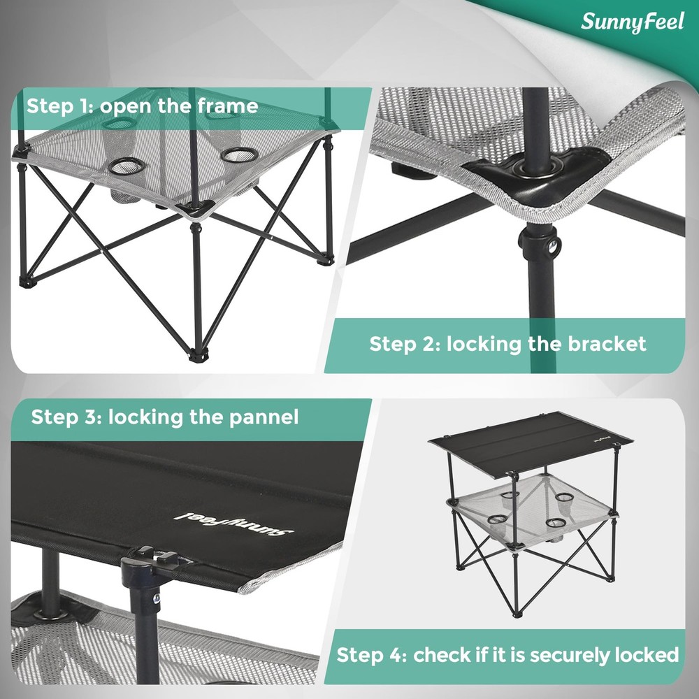 Folding Camping Table- Collapsible Portable Beach Table with 4 Cup Holders & ...