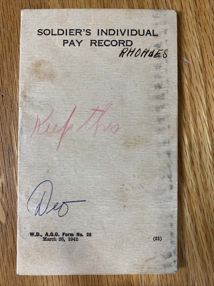 WWII US Army Soldiers Individual Pay Records Booklet 1945 Breedsville MI