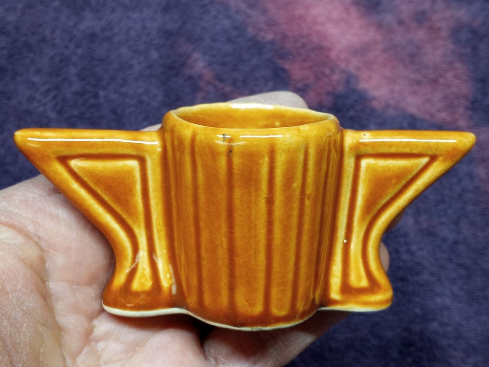 Vintage BROWN CERAMIC TOOTHPICK HOLDER WINGED