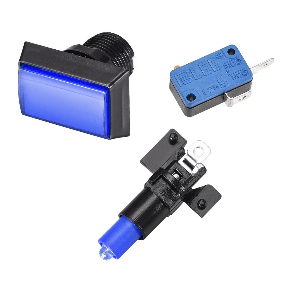 Game Push Button 49x33 Rectangle 12V LED Illuminated Push Button Blue 1pcs