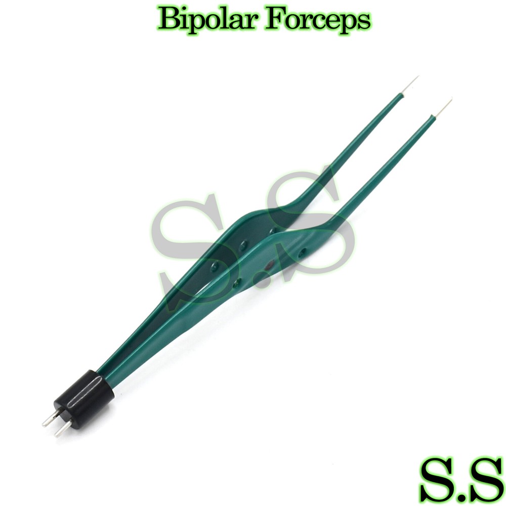 Bayonet Bipolar Forceps 7.5" Green Electrosurgical Instruments EL-045