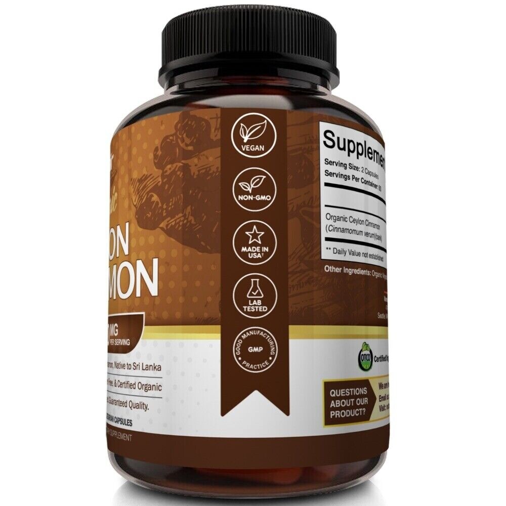 Organic Ceylon Cinnamon Capsules 1200mg - Maximum blood sugar support-120caps