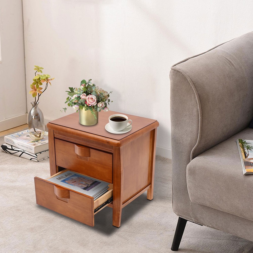 Walnut Nightstand, Bedside Table, Sofa Side Table, Storage Cabinet W/ 2 Drawers