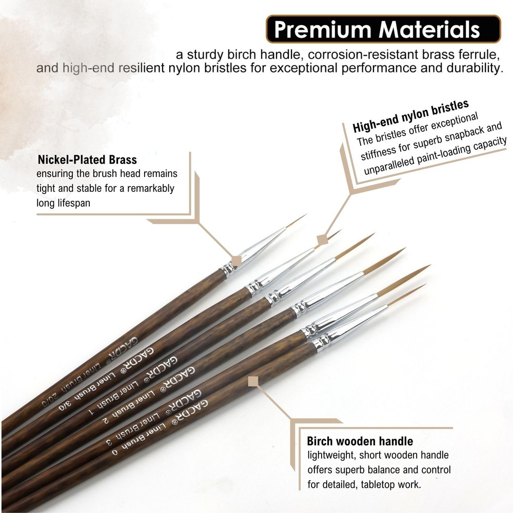 GACDR Rigger Liner Brushes, 6 Pcs Extra Long Fine Tip Paint Brush Set Script ...