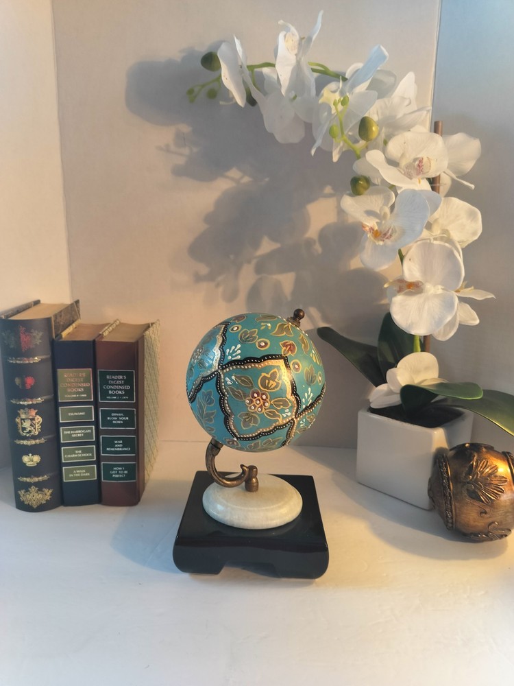Litton Lane Decorative Handpainted Spinning Globe; White Marble Base,EUC! Pretty