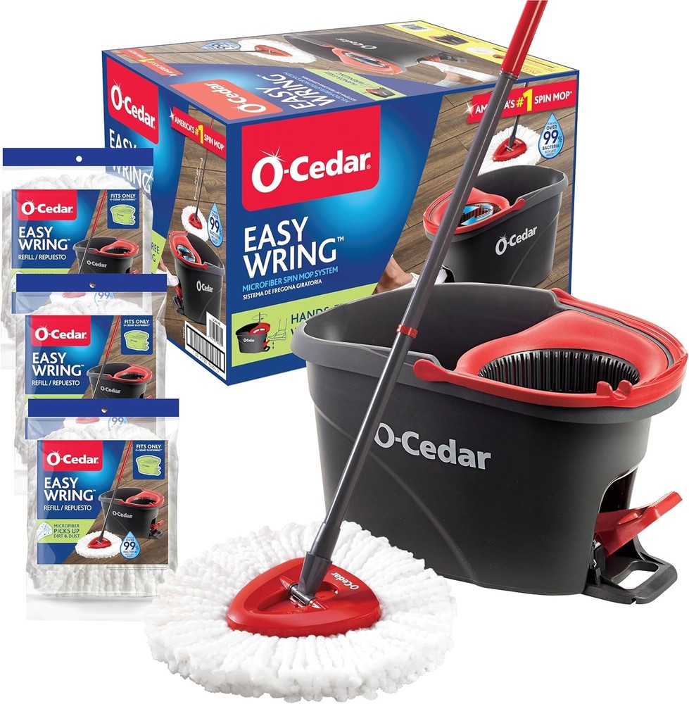 Microfiber Spin Mop and Bucket Floor Cleaning System with 3 Extra Refills