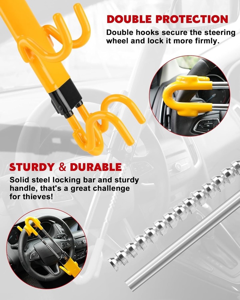 Steering Wheel Lock - Heavy Duty Antitheft Device and Car Security Lock with ...