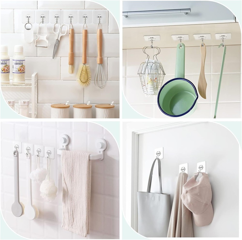 Adhesive Wall Hooks for Hanging, Clear Removable Ceiling 13 lb