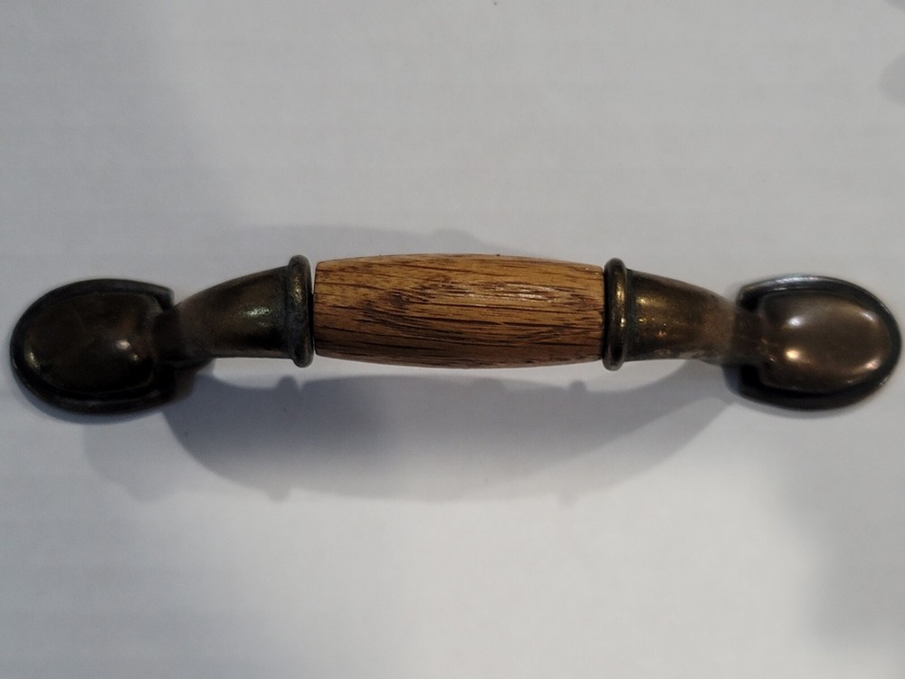 Vintage Oak And Brass Drawer Pull