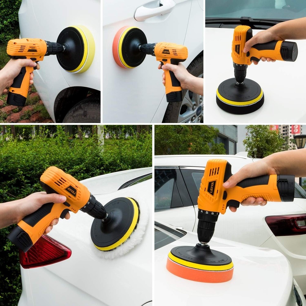 Versatile 6-Inch Buffing Pad Kit with Drill Adapter - 11 Professional Tools