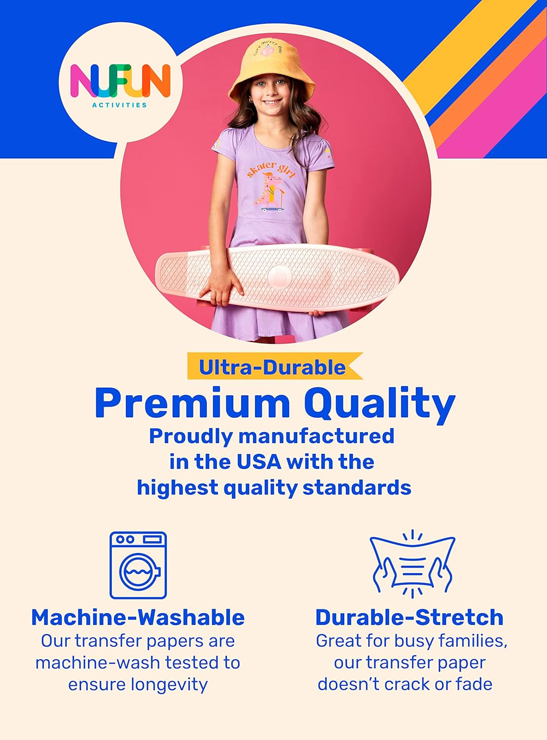 NuFun Activities Printable Iron-on Heat Transfer Paper for T Shirts, Dark Fabric