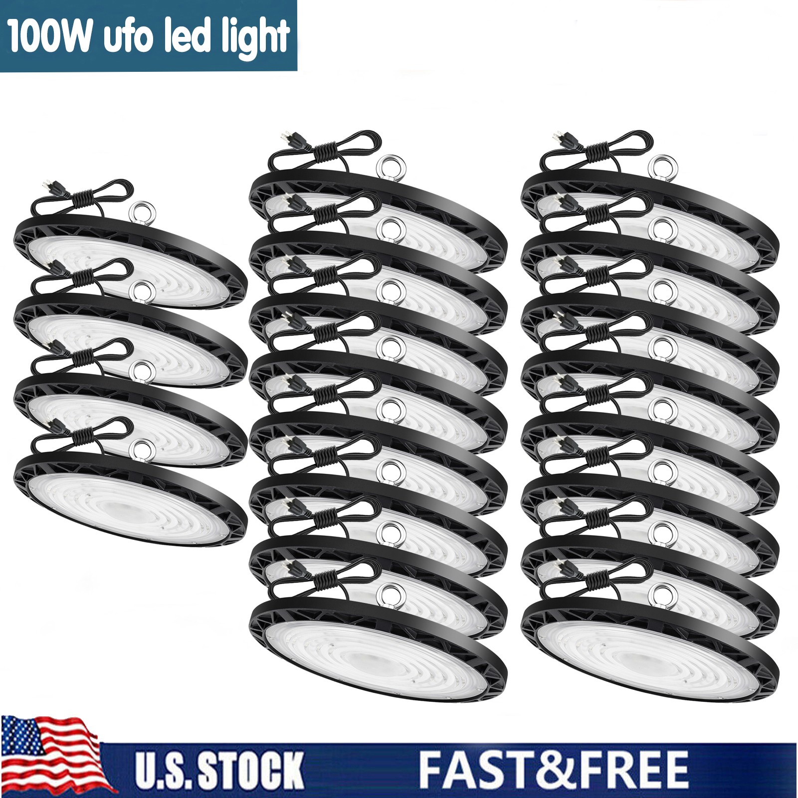 20 Pack Led UFO High Bay Light 100W Warehouse Factory Commercial Industrial Shop
