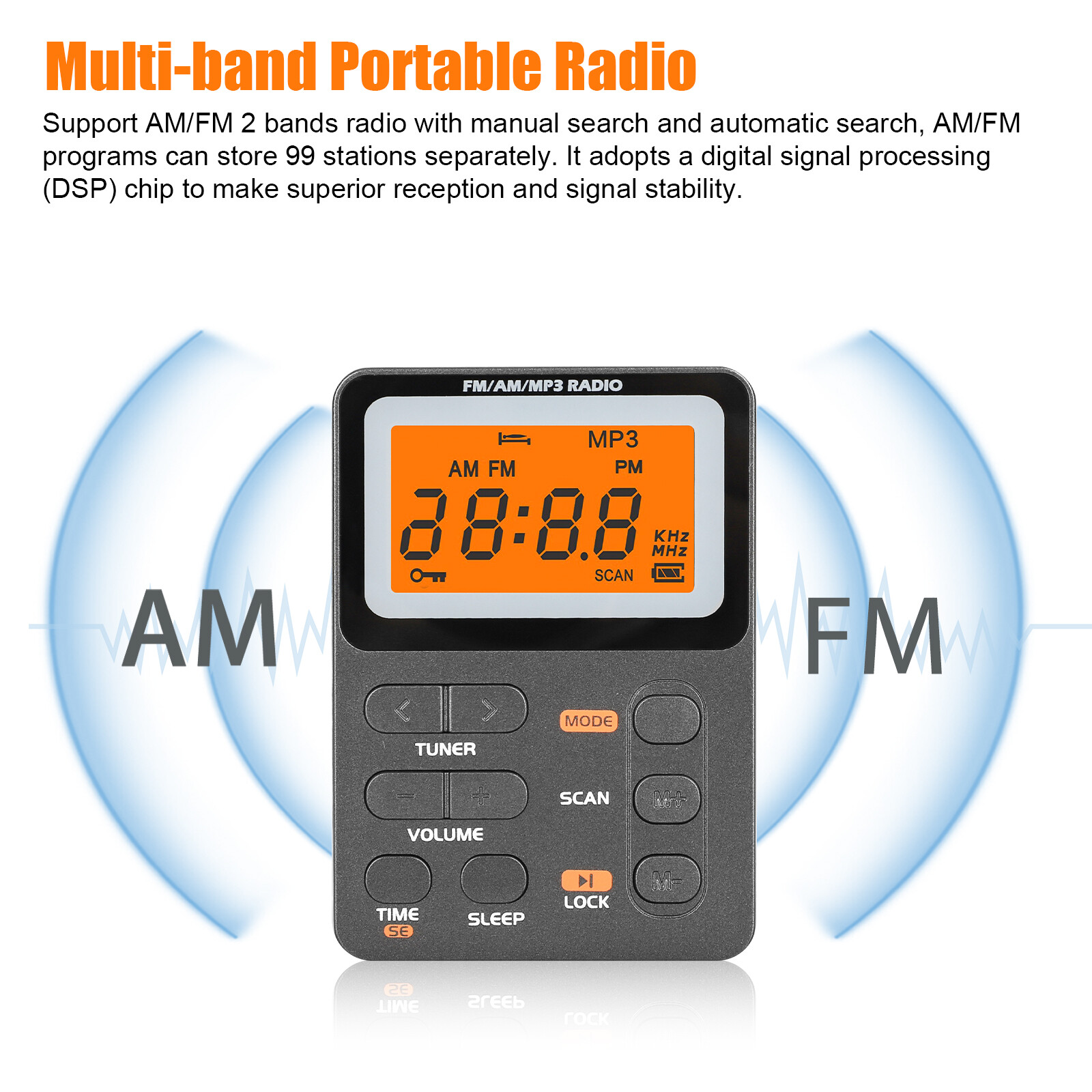 Portable Pocket Digital LCD AM FM Radio Stereo MP3 USB Rechargeable w/Earphones