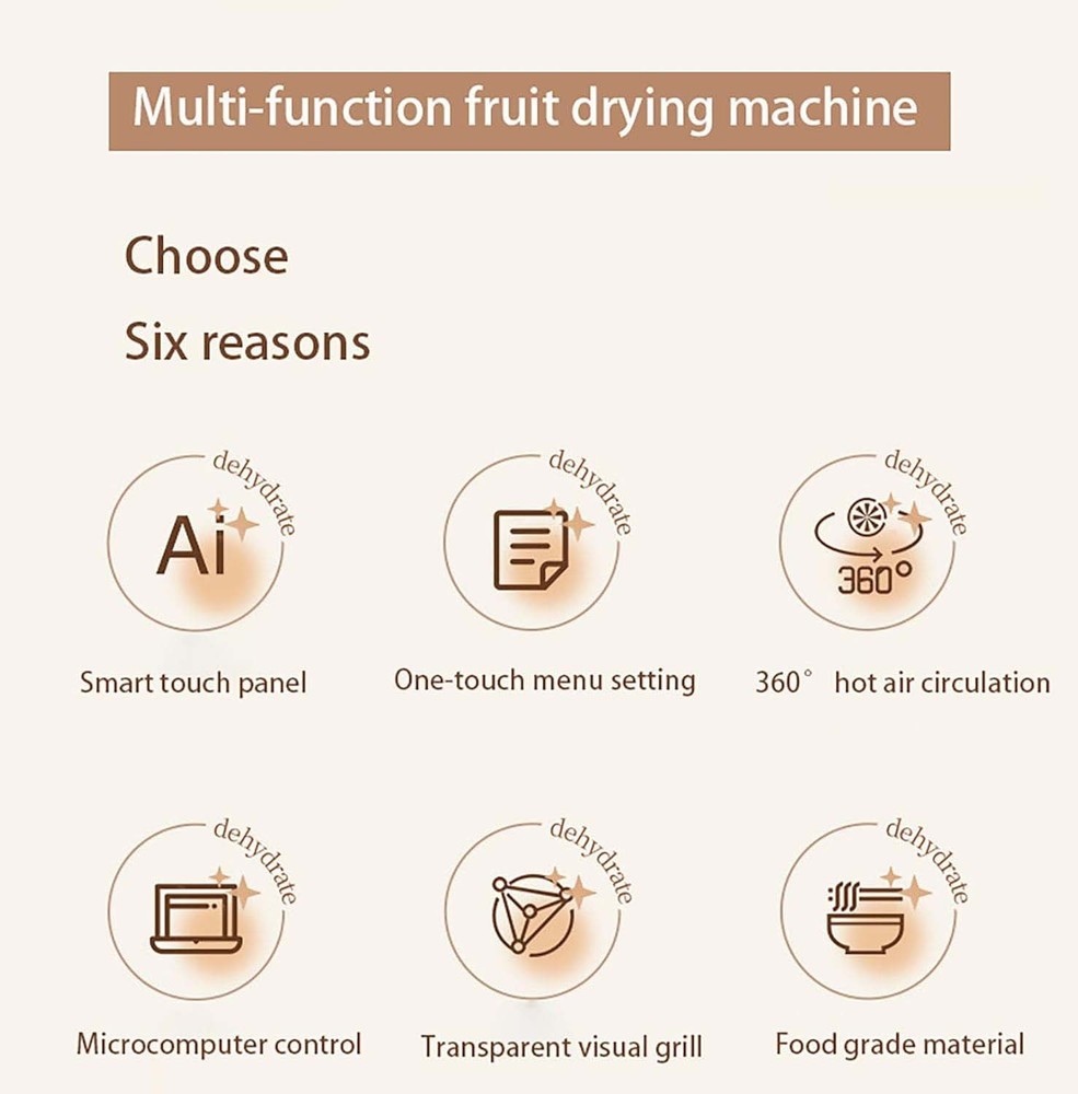 5-Trays Food Dehydrator Machine Adjustable Temperature for Jerky Fruit Vegetable