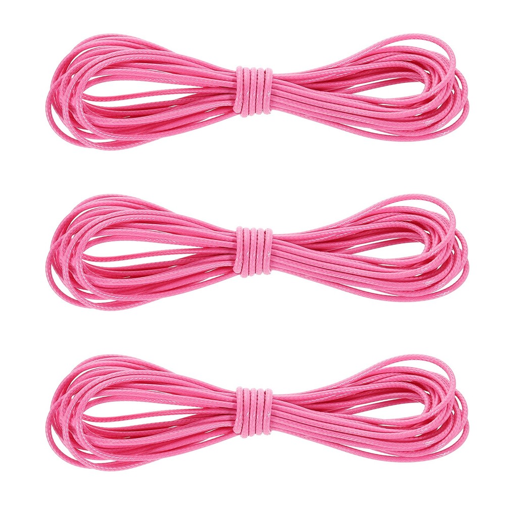 3Pcs Waxed Polyester Cord, 5.5 Yard 2mm Wax Bead Thread String, Pink